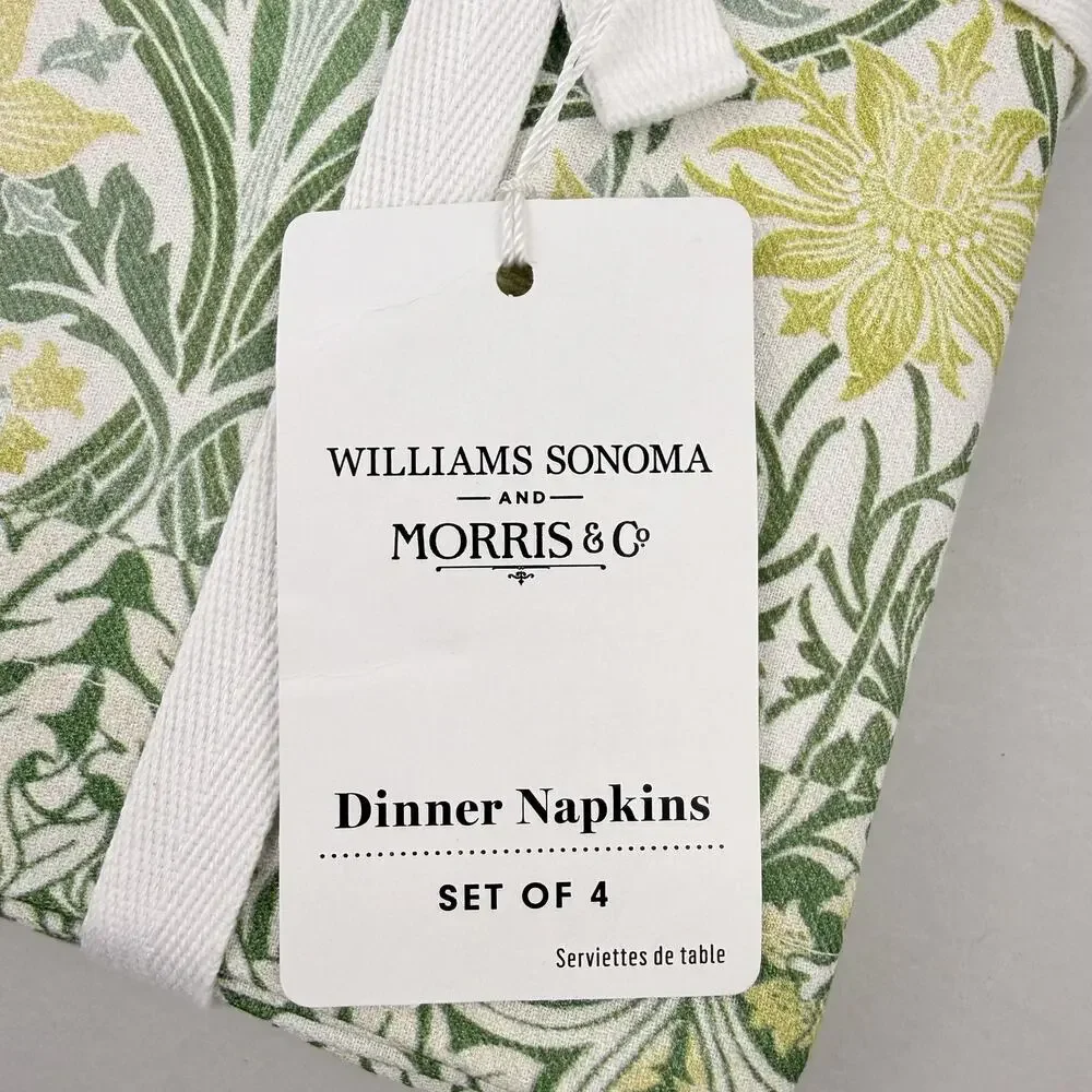Williams Sonoma X Morris & Co Dinner Napkins Set of 4 Bluebell Sage Green Yellow